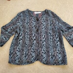 Country Store Tapestry Button Front Jacket Bell Sleeve Size Large 100% Cotton